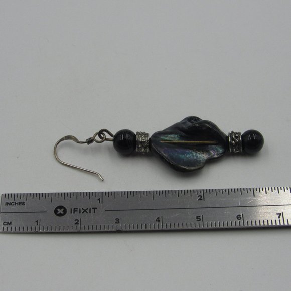 Sterling Silver Dark Tone Shell Earrings Vintage - Picture 5 of 6